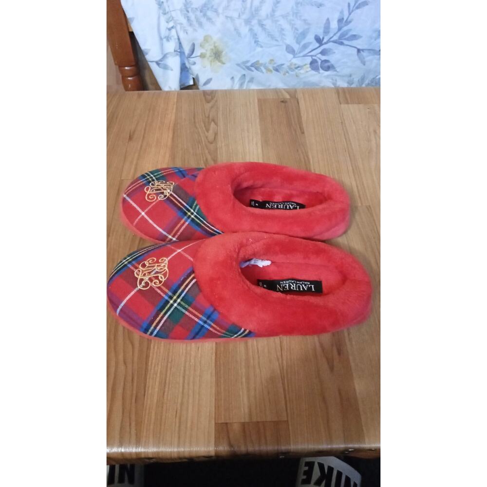 Lauren Ralph Lauren red plaid slippers Size 7/8